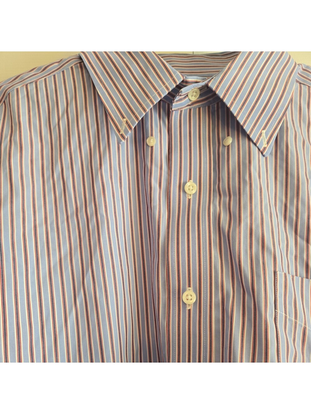 Ralph Lauren Non Iron Mens Blue Striped Button Down Shirt 18 36/37 Cotton oxford